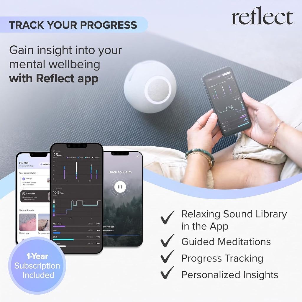 Reflect Orb: Smart Tracker for Stress Relief & Mental Health. Biofeedback Device to Enhance Focus, Reduce Anxiety, Support ADHD, Master Meditation & Mindfullness, Emotional Regulation Self-Care Gift