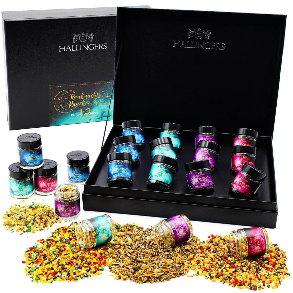 Hallingers Räucherwerk-Set für das ganze Jahr - 12er Premium Räucherwerk als Geschenk-Set zum Räuchern (Set) - Muttertagsgeschenk & Geschenkideen zum Vatertag | Glückwunsch Jahrestag Freundschaft Gene