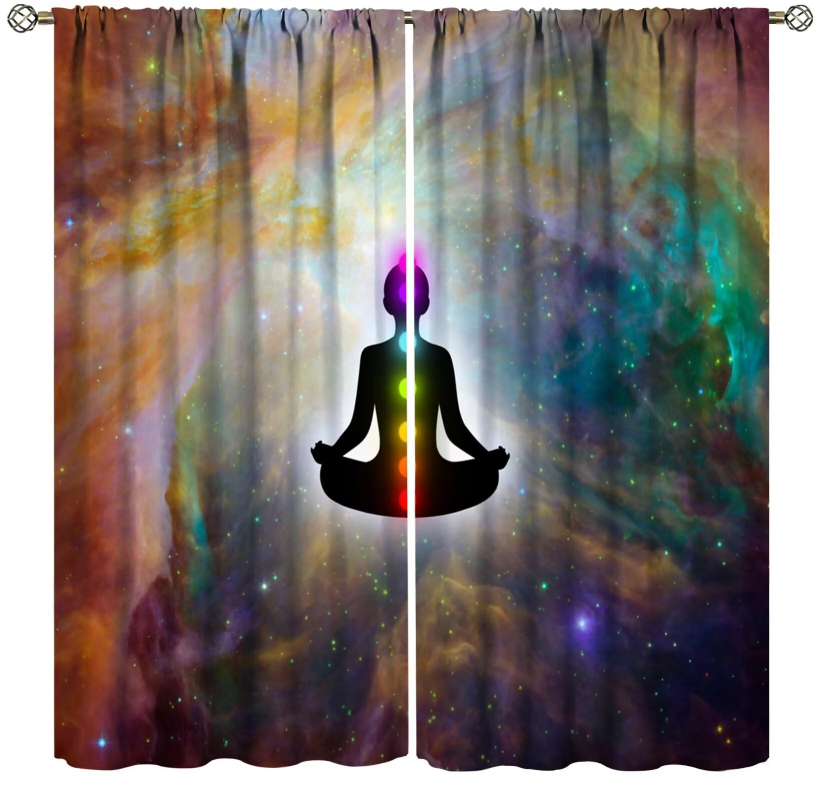 ZhiRain Seven Chakra Curtains Hippie Yoga Meditation Boho Mandala Galaxy Curtain with Rod Pocket for Bedroom Living Room Home Decor Drapes Window Treatments 2 Panels Set 42" W X 45" L
