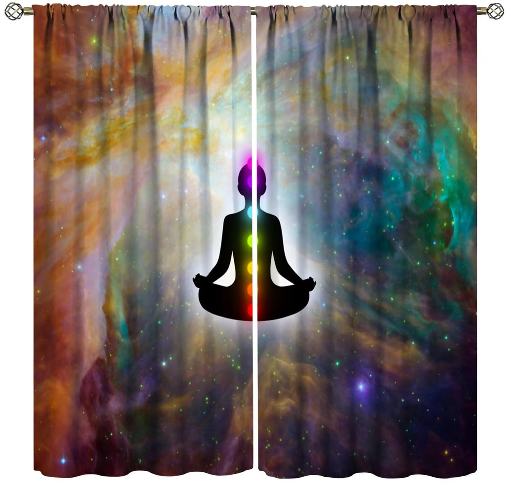 ZhiRain Seven Chakra Curtains Hippie Yoga Meditation Boho Mandala Galaxy Curtain with Rod Pocket for Bedroom Living Room Home Decor Drapes Window Treatments 2 Panels Set 42" W X 45" L