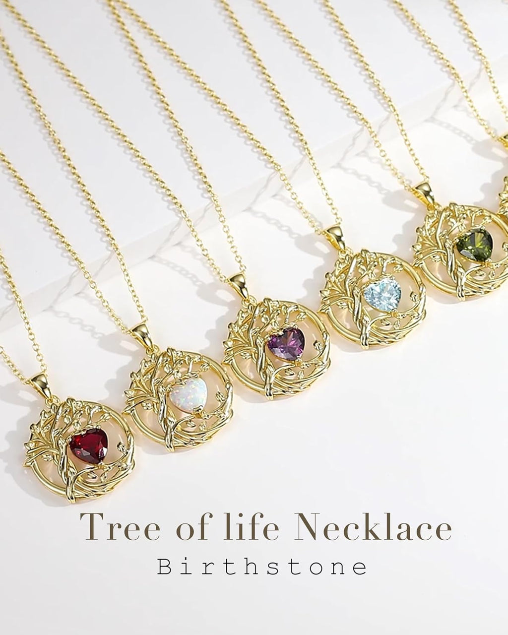 FANCIME Tree of Life Baum des Lebens Geburtstein Halskette Sterling Silber Anhänger Geburtstein Kette Edelstein Jahrestag Geburtstag Schmuck Weihnachten Geschenke für Damen Mama Ihre Frau