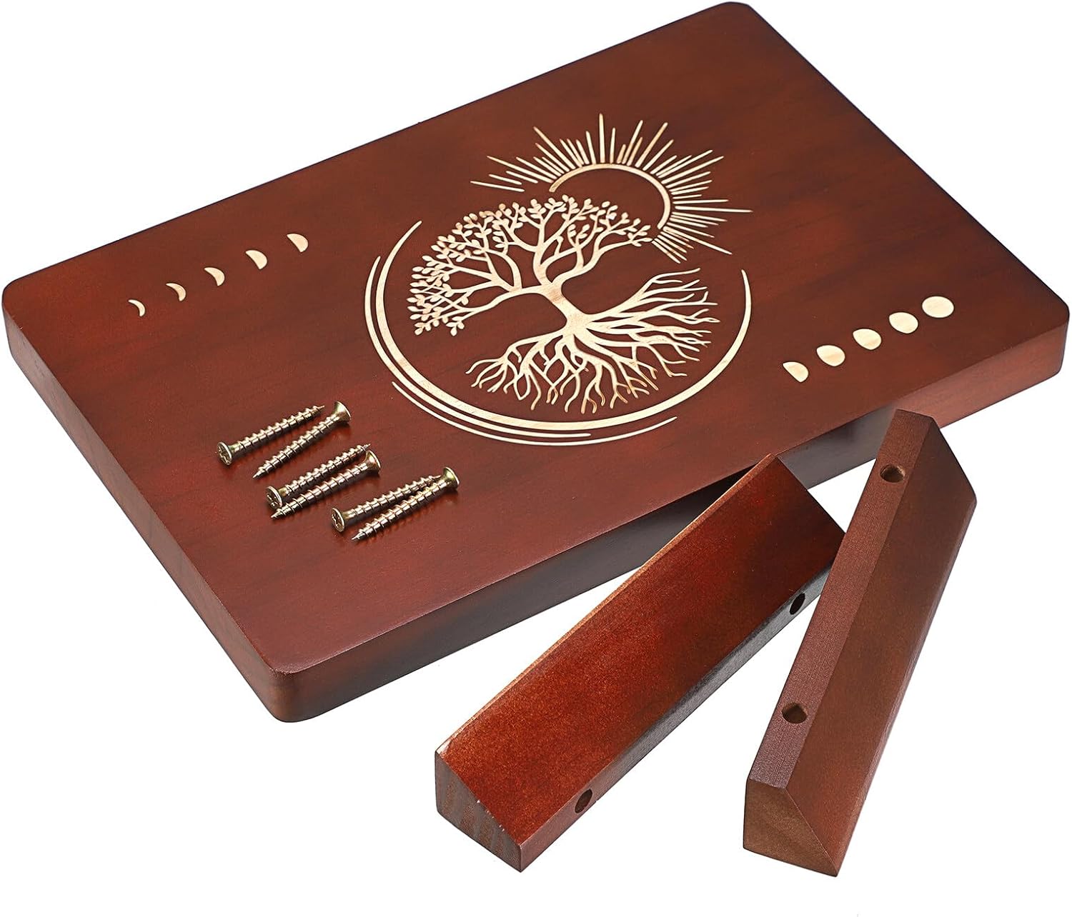 SUMTree Altartisch aus Holz, kleiner Meditationstisch, Tarottisch, buddhistischer Heiligtum, Mondphase und Baum des Lebens (30 x 20 x 6 cm), SJFR0233