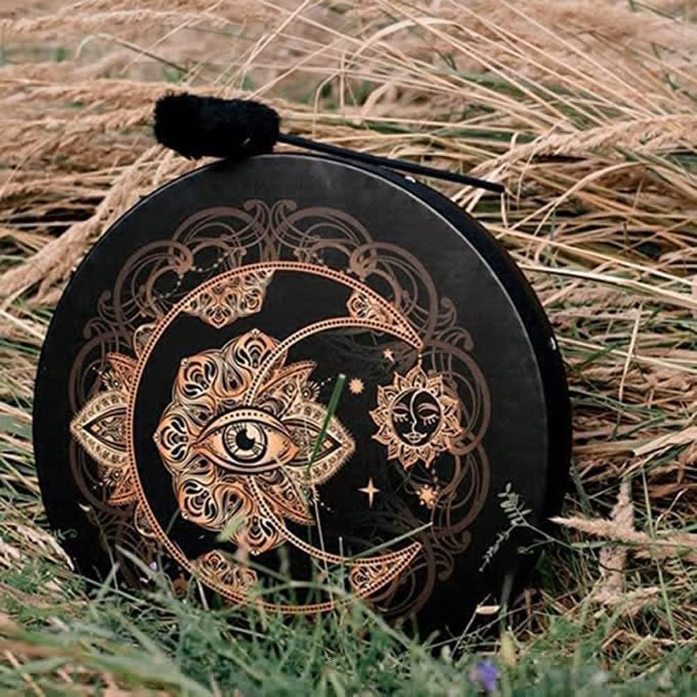 Alomejor Shaman Drum with Mallet, Handcrafted, Polyester and Wood, 9.8 Inch, for Meditation, Chakra Balancing, Sound Healing