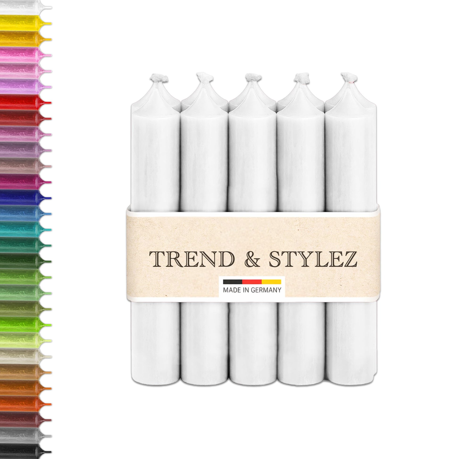 10 Bunte Spitzkerzen durchgefärbt 100x22mm | RAL Stabkerzen mit 8h+ Brenndauer | Ohne Tropfen & Rußen | Tafelkerzen für Leuchter | Made in Germany (Pastellblau)