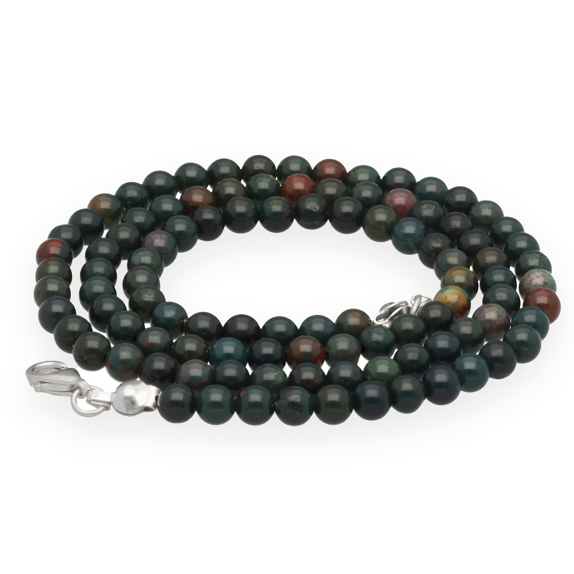 Lebensquelle Plus Edelstein Kugelkette + 925 Silber Verschluss | Ø 4mm Kugeln Karabinerverschluss 45cm lang | Hochwertige Kette