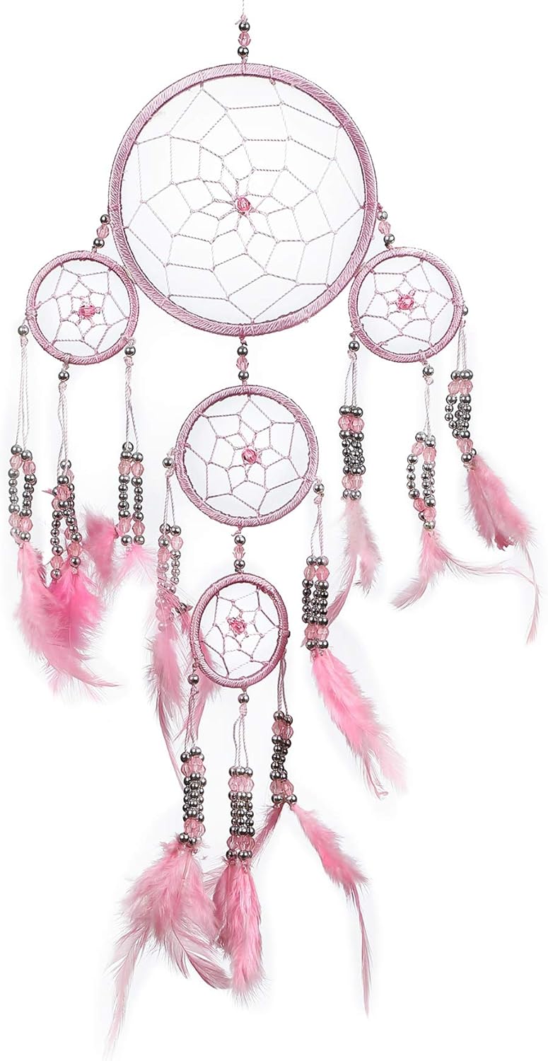 Pink Pineapple Dreamcatcher mit Federn und Silber Perlen: Handgemachter Traumfänger Vielen Farben Erhältlich - Kleine Traumfanger Mit 12 cm Durchmesser und 35 cm Lang (Rosa)