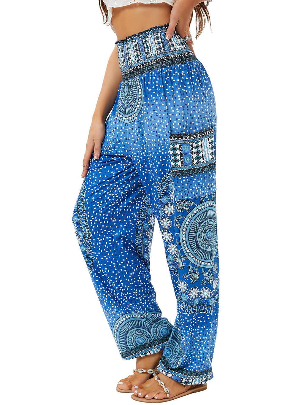QIANXIZHAN Women's Harem Pants, High Waist Yoga Boho Trousers with Pockets