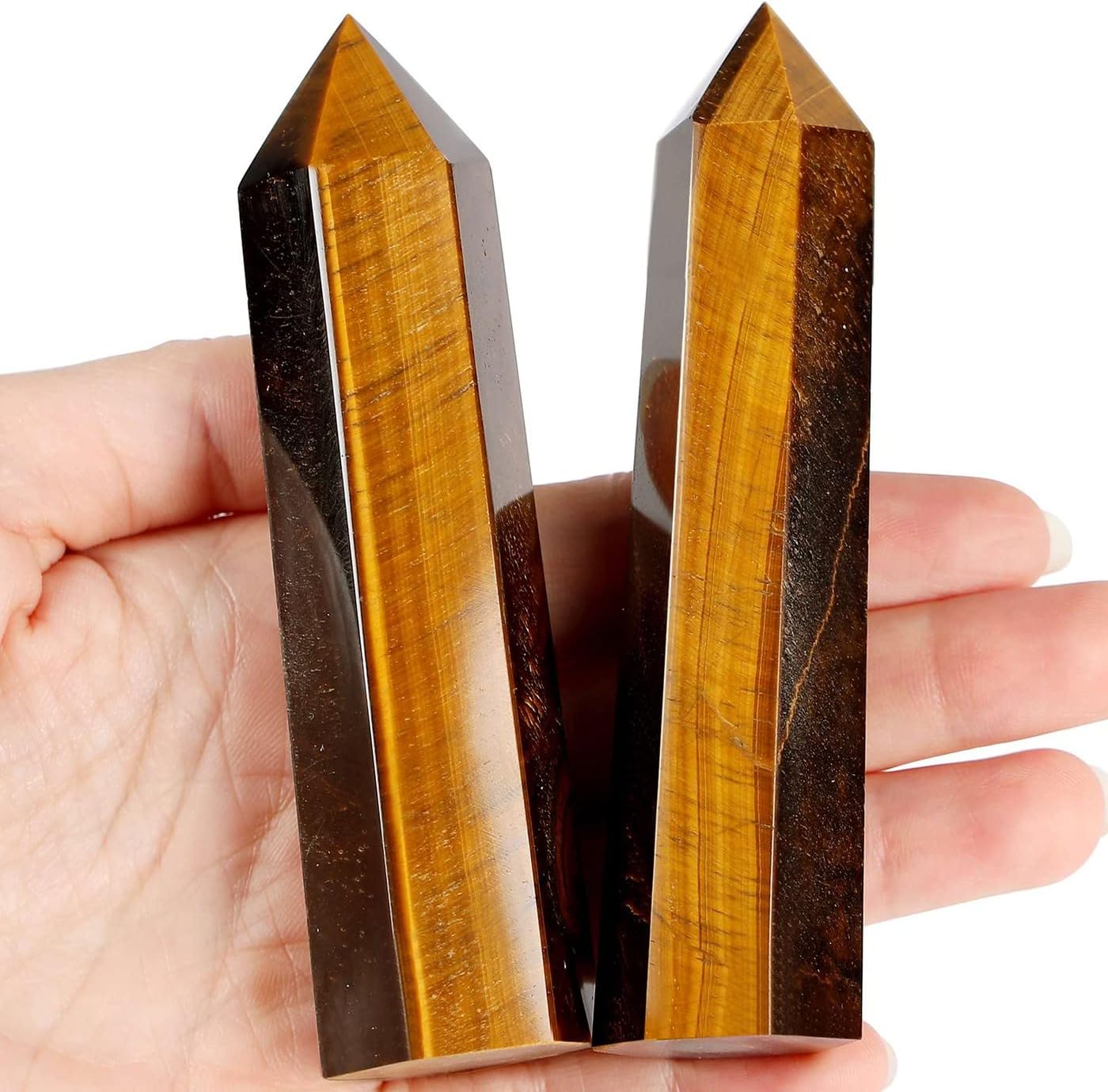 LAIDANLA Tiger Eye Healing Crystals Wands 3.5-4" Polishing Natural Reiki Energy Wand Stone Hexagonal Point Large Crystal Gemstones for Meditation Therapy Crystal Grid Decoration 1Pcs