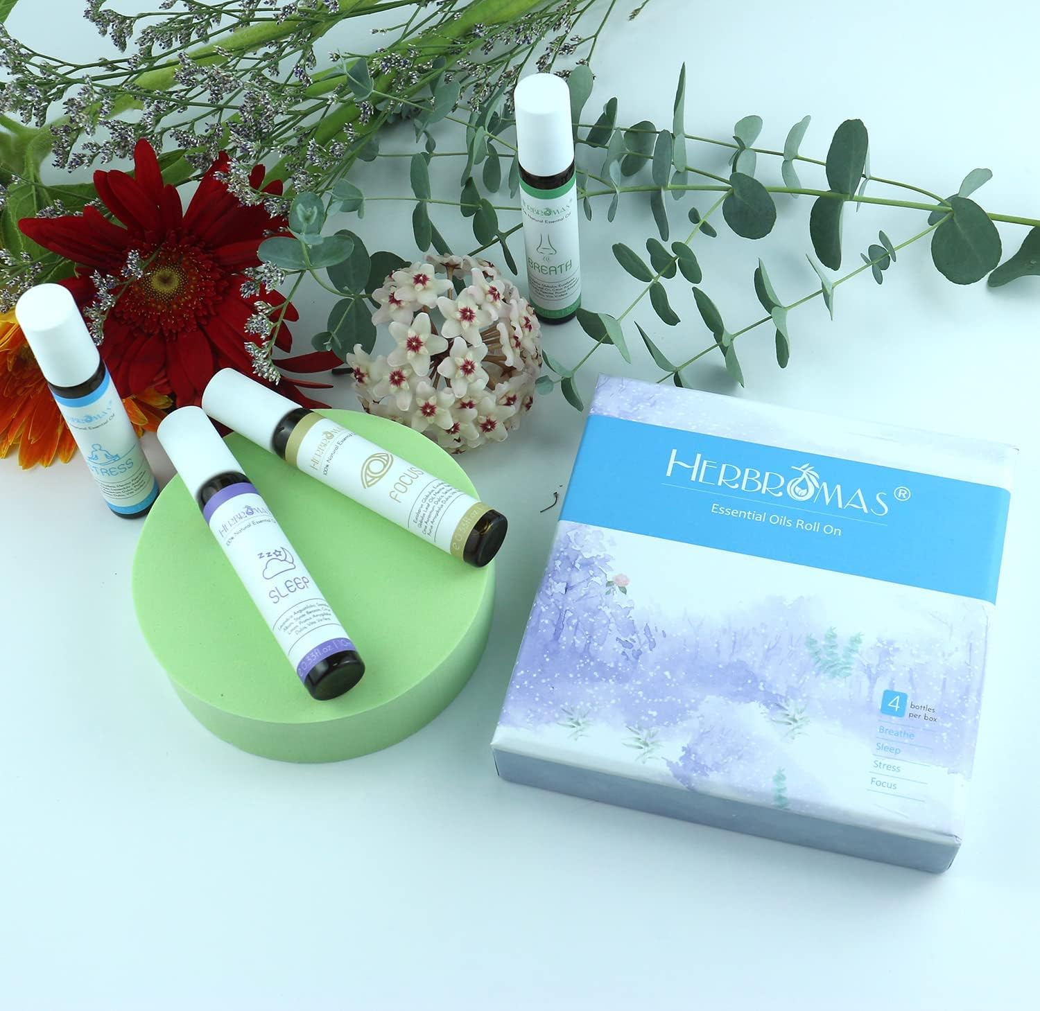 Roll-On-Sets mit ätherischen Ölen für die Aromatherapie, Roll-on-Set mit natürlicher, vorverdünnter ätherischer Ölmischung, für Frauen zur Hautpflege und für den Heimgebrauch, Packung mit 4 x 10 ml