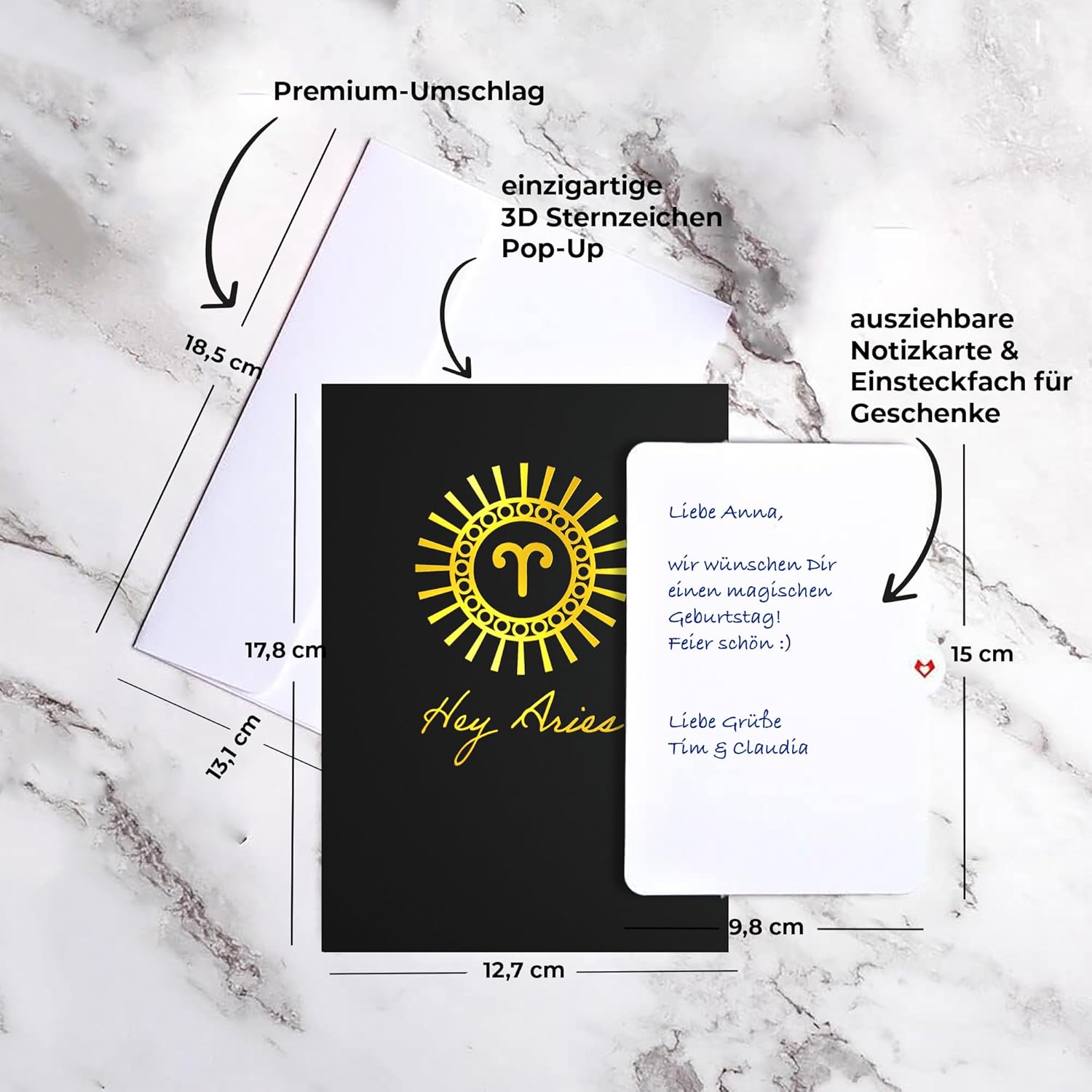 Lovepop® Sternzeichen Widder Geburtstag 3D Pop-Up Karte Geburtstagskarte Zodiac Aries | Hochwertige Gold-Effekte | Fach für Geld & Gutscheine | Premium-Umschlag