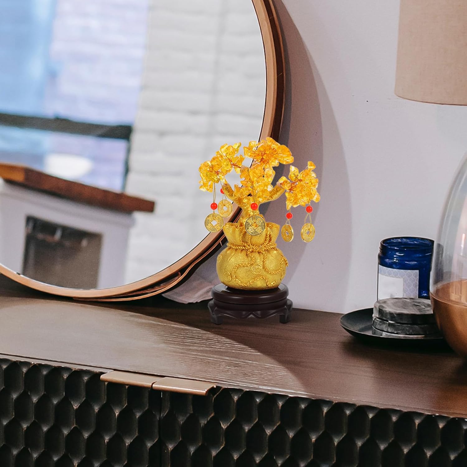 Feng Shui Deko: Geldbaum Feng Shui Geld Baum Feng Shui Bonsai für Glück Geld Glück Ausgleich Citrin Edelstein Baum für DIY Home Office