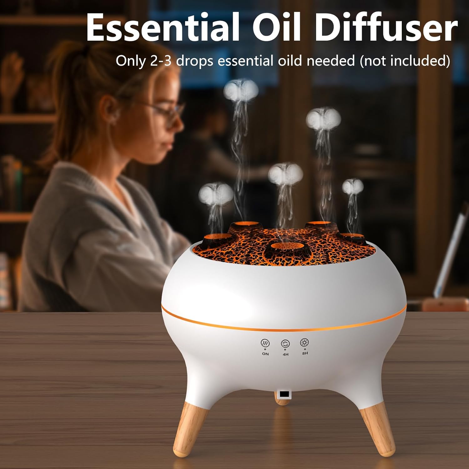 Flammen Aroma Diffuser, 250mL Luftbefeuchter Schlafzimmer, 2 Spray Muster DuftöL Diffuser,Air Diffuser Humidifier mit 7 Farben LED-Licht & Timing-Funktion Defuser für Kinder