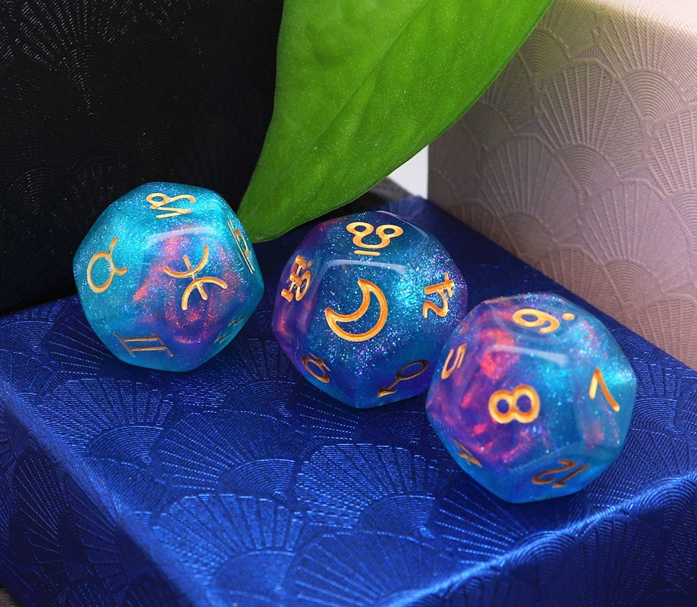 CREEBUY 3 Pieces Astrological Dice for Constellation Divination 3 Colors D12 Glitter Craft Dice Polyhedral Set
