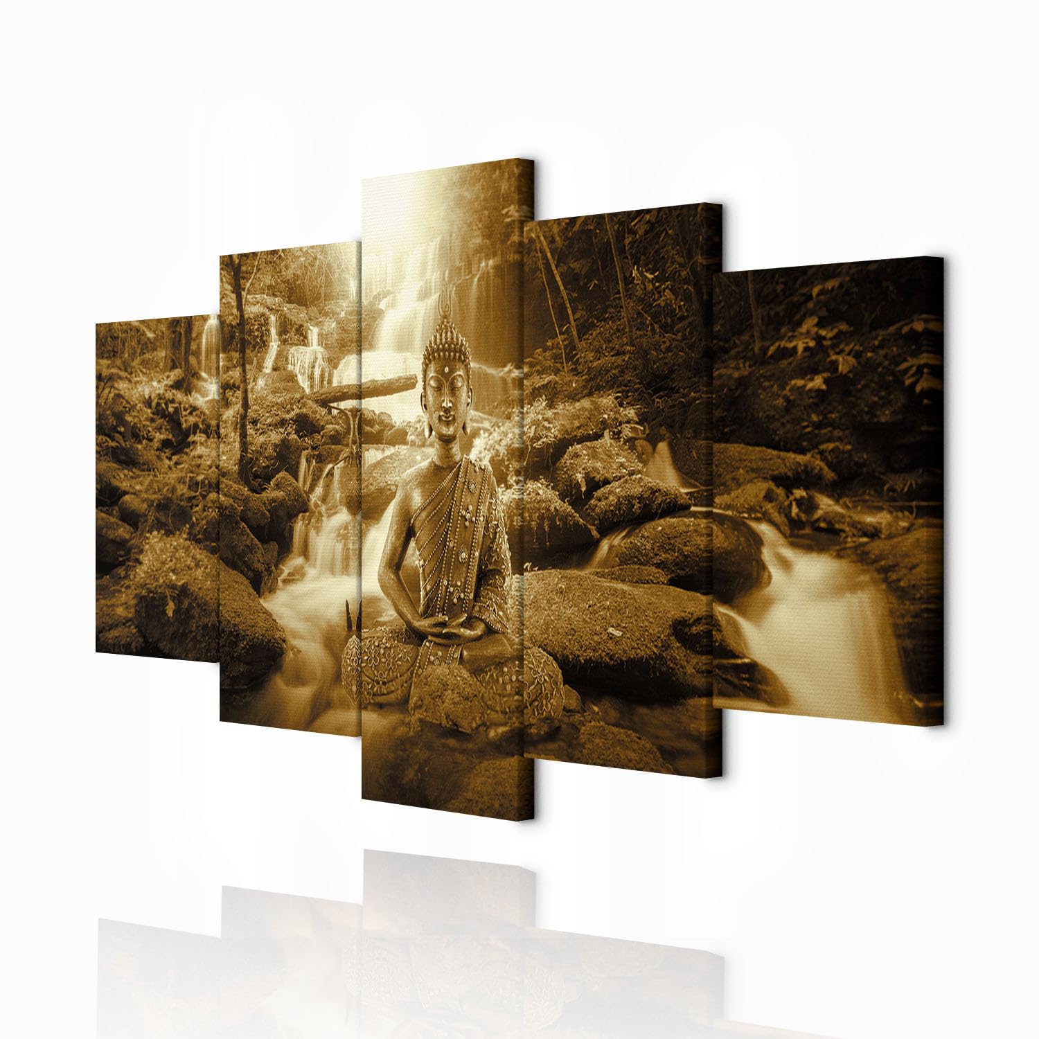 decomonkey Bilder Buddha 200x100 cm 5 Teilig Wandbild Groß Leinwandbild XXL Deko Wohnzimmer Schlafzimmer Wanddeko Pictures For Wall Poster Wall Painting Zen Orient