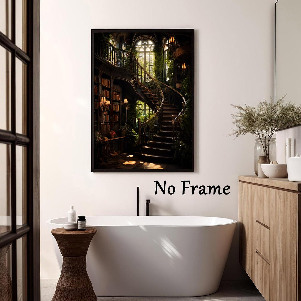 Dark Academia Library Wall Art Canvas Dark Cottagecore Painting Abandoned Wall Art Library Gothic Moody Botanical Picture Medieval Castle Poster Victorian Print Gothic Vintage Artwork 16x24in No Frame
