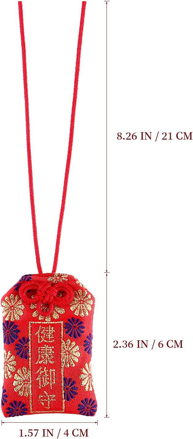 Wakauto Omamori Charm Japanese Shrine Lucky Amulet Blessing Bag for Good Health (Red)