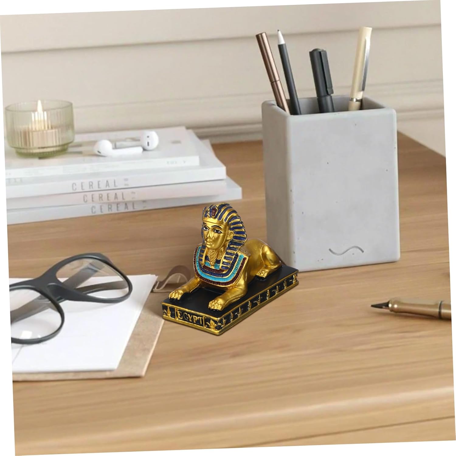 WINOMO Egyptian Sphinx Statue Sphinx by Giza Decoration Vintage Antique Home Office Table Decorations Ornaments Black Gold