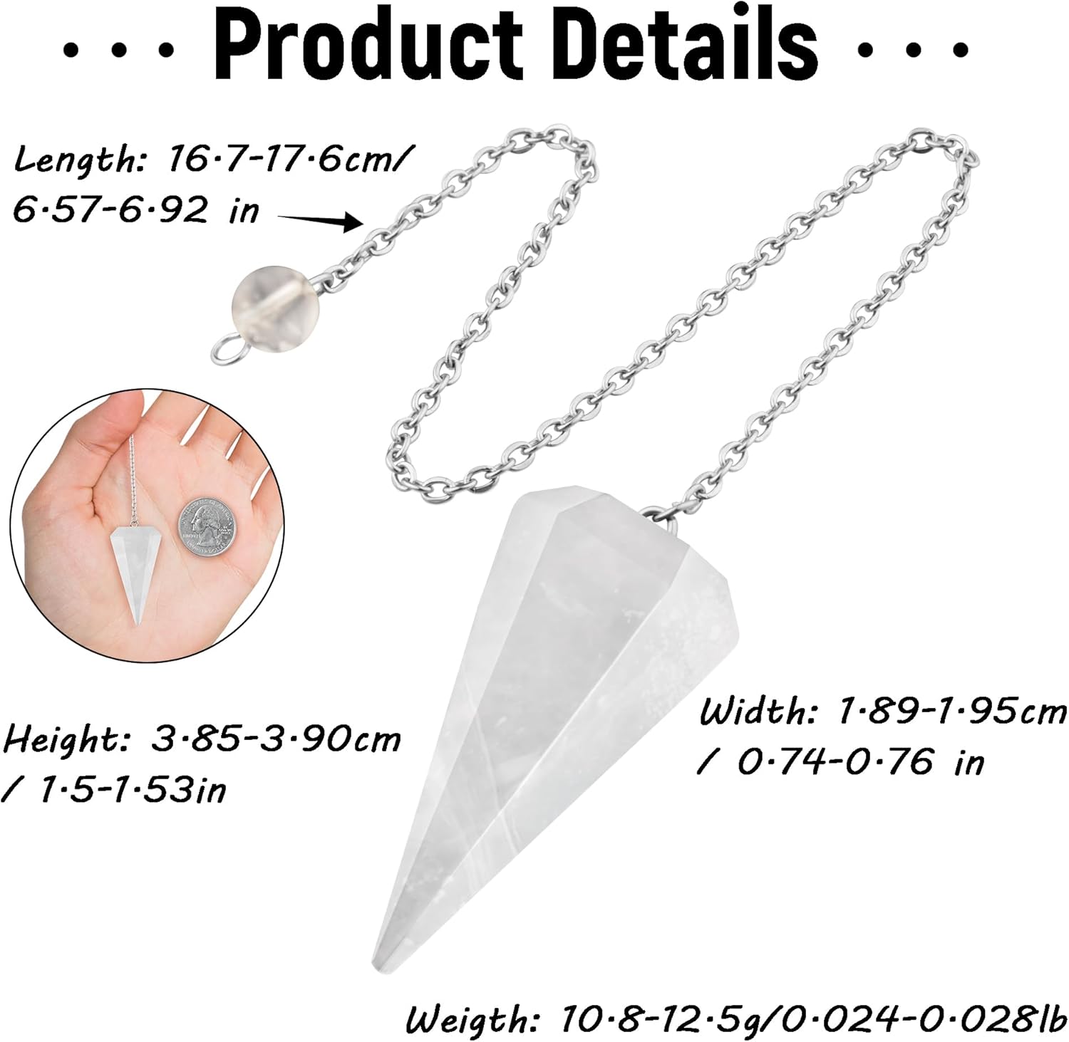 QINJIEJIE Rock Crystal Pendulum Natural Gemstone Pendulum Crystals Esoteric Pendulum with Chain and Ball for Dowsing Rods Fortune teller Chakra Reiki Witchcraft Accessories Esoteric Gifts