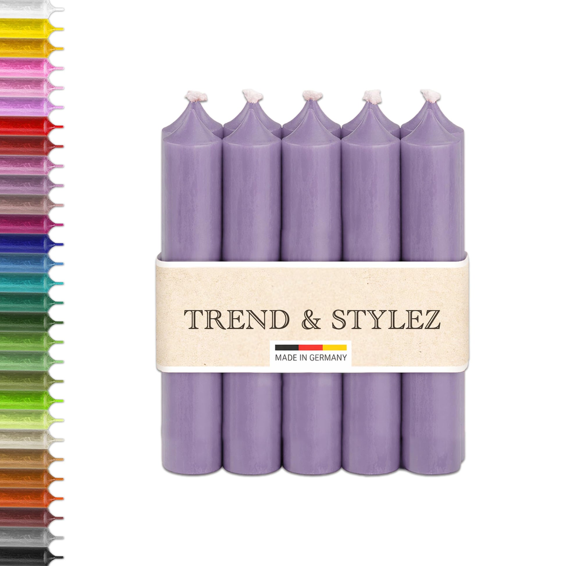 10 Bunte Spitzkerzen durchgefärbt 100x22mm | RAL Stabkerzen mit 8h+ Brenndauer | Ohne Tropfen & Rußen | Tafelkerzen für Leuchter | Made in Germany (Pastellblau)