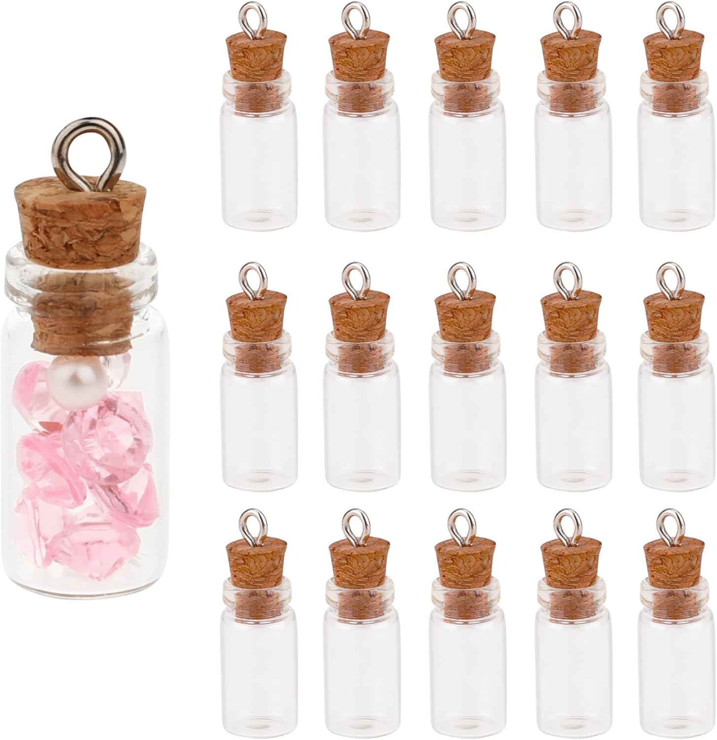 Jeffdad Mini Glasflaschen mit Korkdeckel, 15 Stück Leere Mini Gläser Kleine Fläschchen Zaubergläser Mini-Glasflaschen MiniaturTrankflaschen Kleine Nachrichtenflaschen Diy Crafts(1ml 11x22cm)