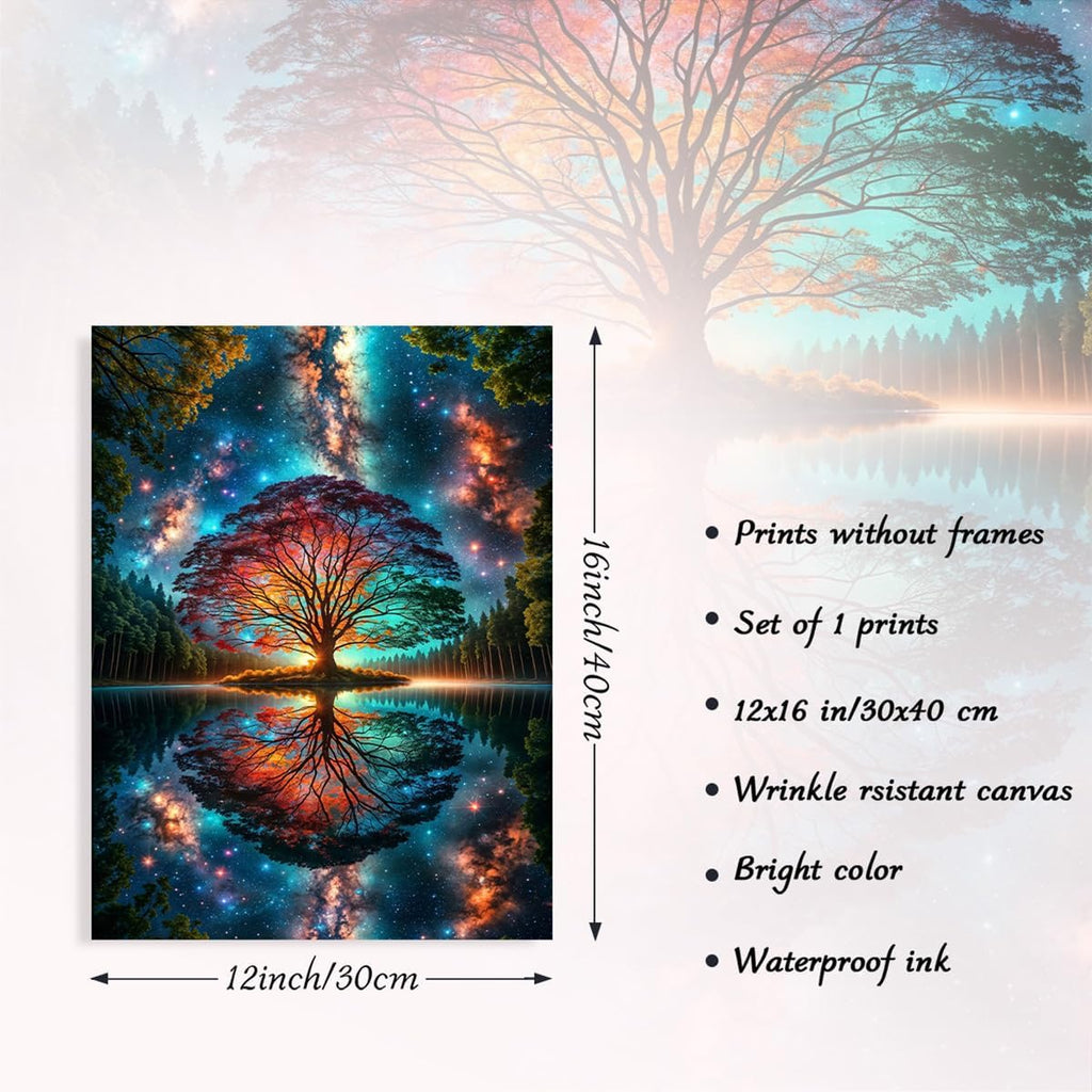 Abstrakter Baum des Lebens Bild, Bunter Fantasiewald Gemäldedruck für Schlafzimmer Wohnzimmer Deko 12x16 Zoll Ungerahmt