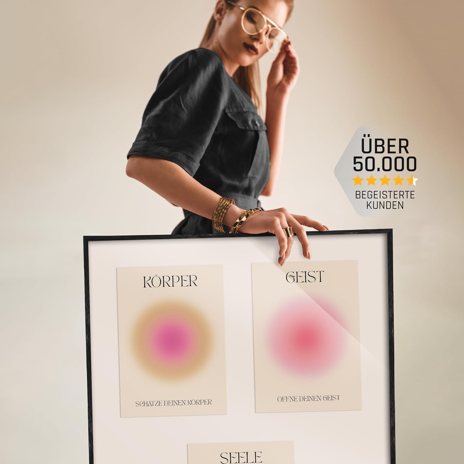 Geist Körper Seele Yoga Poster Set Achtsamkeit Aura Farben Wanddeko Inspirierende Bilder Mindfulness Schlafzimmer Deko Wohnzimmer Dekoration Homeoffice Achtsamkeitsposter (3x A4 | Ohne Rahmen)