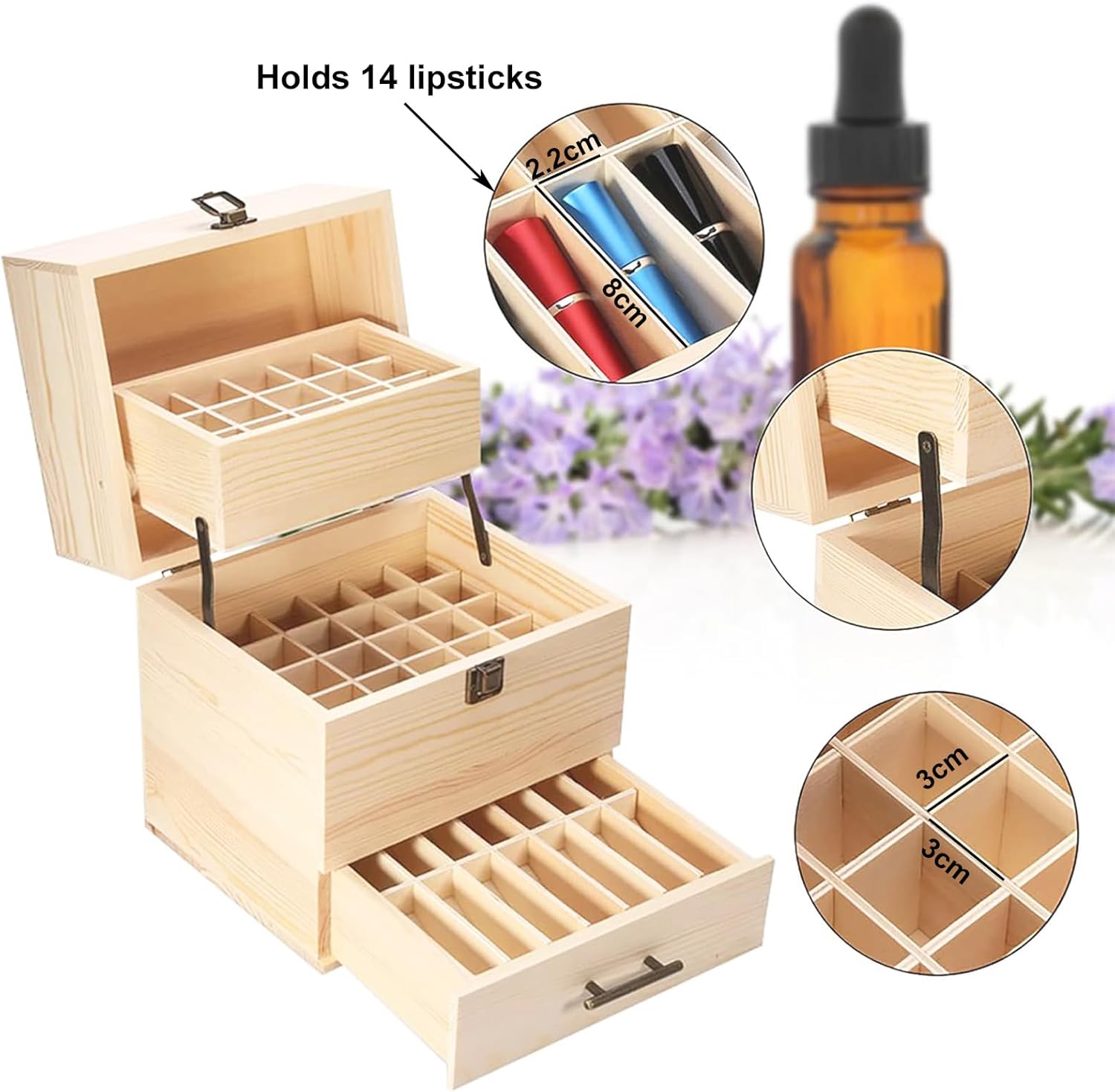 Aufbewahrungsbox für ätherische Öle aus Holz für ätherische Öle, Ständer, Halter für 15-ml-Flaschen, Nagellack-Sammlung. (59-Steckplatz)