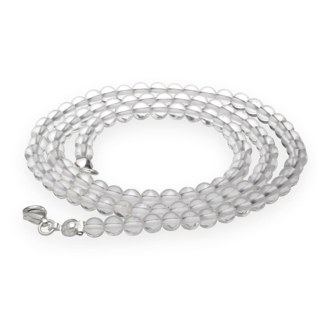 Lebensquelle Plus Edelstein Kugelkette + 925 Silber Verschluss | Ø 4mm Kugeln Karabinerverschluss 45cm lang | Hochwertige Kette