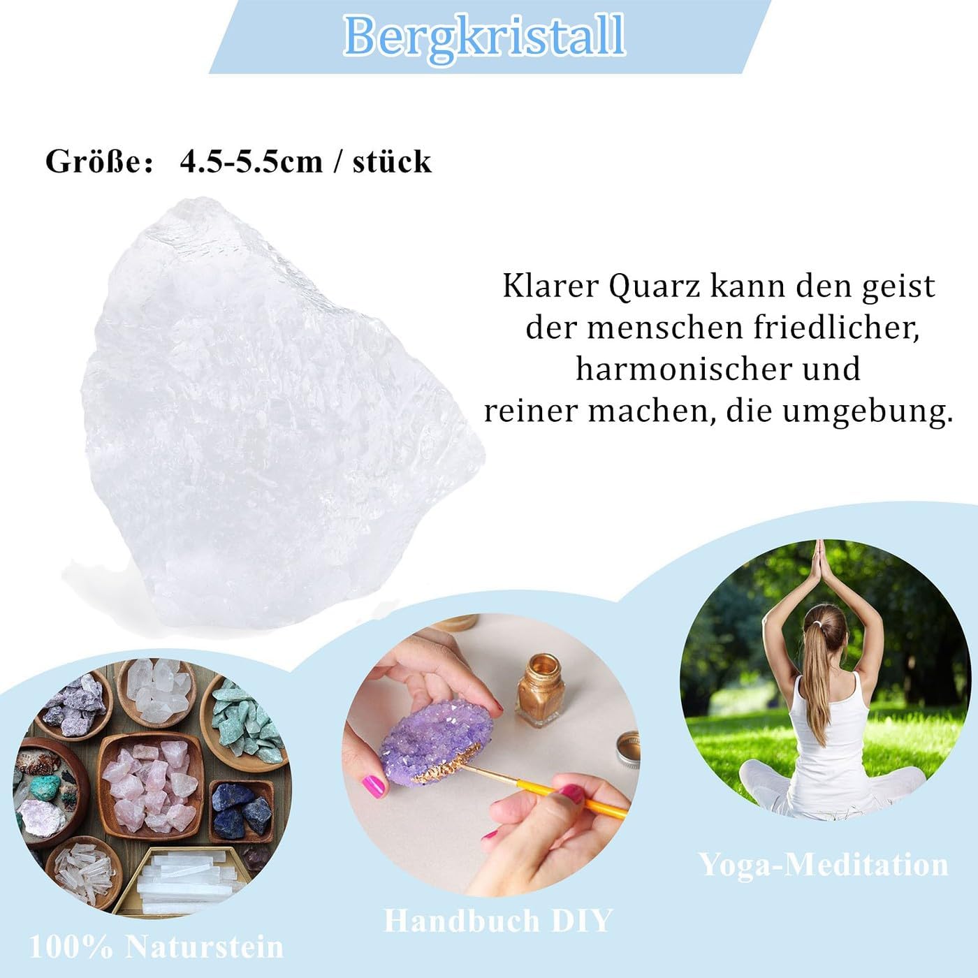 XIANNVXI Bergkristall Große Rohstein Naturstein Bergkristall Stein Echt Rauher Kristalle Klarer Quarz Steine Reiki Premium Wasserstein Meditation Zubehör Esoterik Geschenke 4.5–5.5 cm,1PC