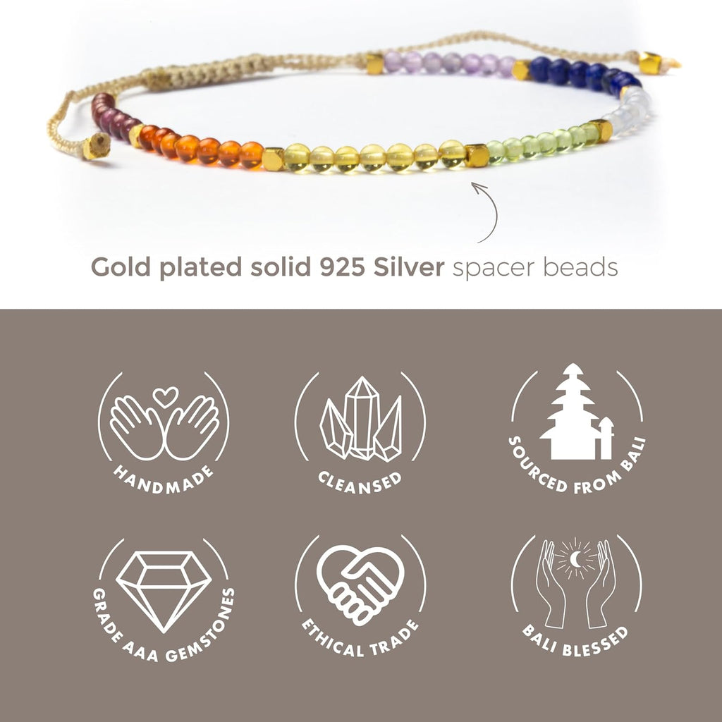 BALIPURA Multi-Chakra Armband für Frauen - Heilkristall & Naturstein Schmuck - Personalisierte Geschenke für Frauen mit winzigen 2mm Perlen in 925er Sterling Silber