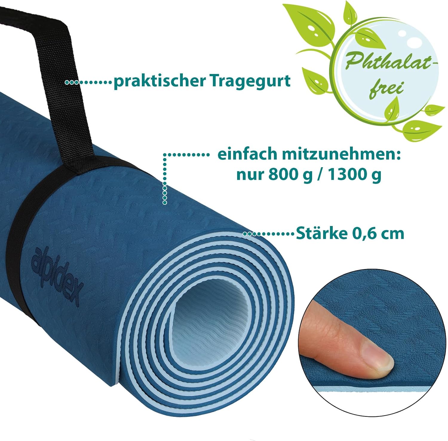 ALPIDEX Yoga Mat Non-Slip 190 x 61 x 0.6 cm | 190 x 90 x 0.6 cm E-Book Phthalate-Free Fitness TPE Mat Gymnastics Pilates Sports Yoga Training Mat
