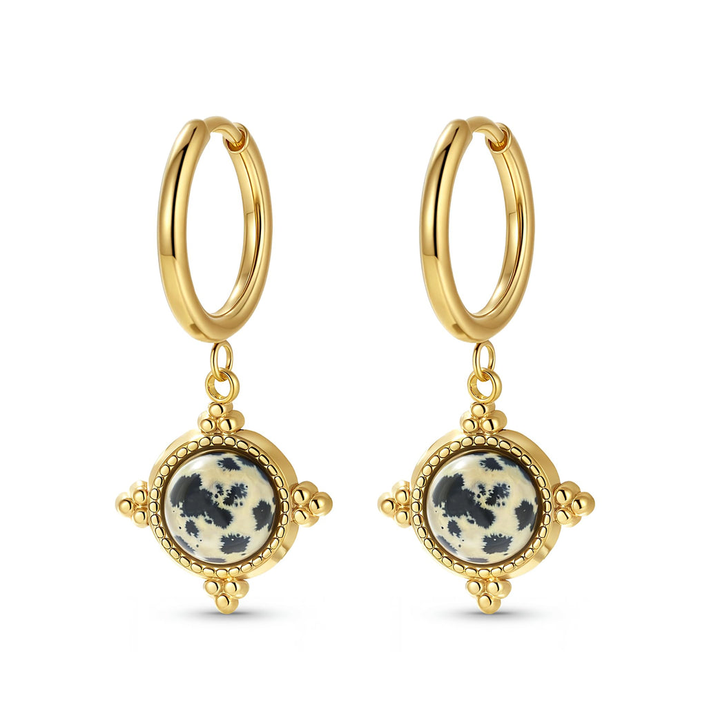 Boho Vintage Ohrringe Gold hängend Damen Creolen mit Naturstein Anhänger Hängeohrringe Klein Elegant