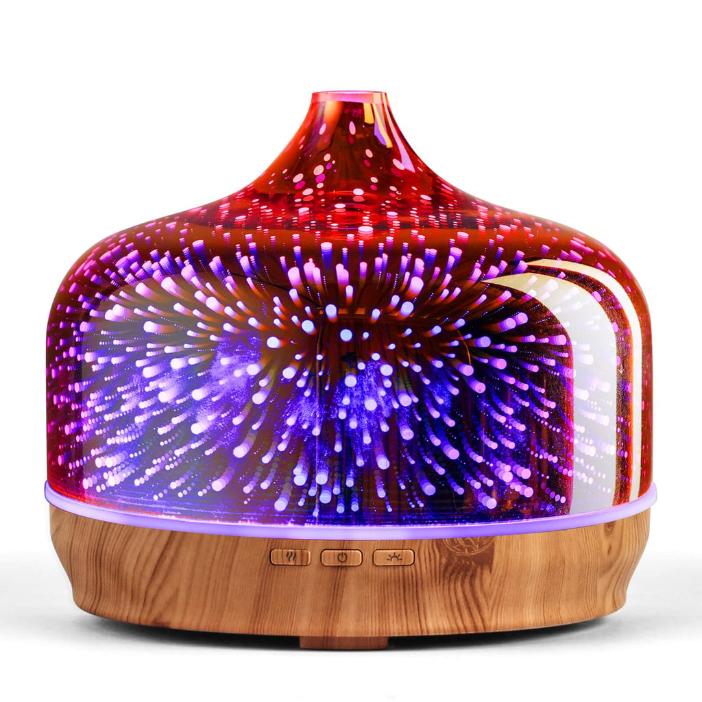 Porseme Aroma Diffuser 500ml, Handgeblasen 3D Glas Luftbefeuchter, Ultraschall Aromatherapie Öle Diffusor mit 7 farbigem LED Licht,Diffusor für Ätherische Öle Letzte 15-21 Stunden,BPA Frei für Wohnung