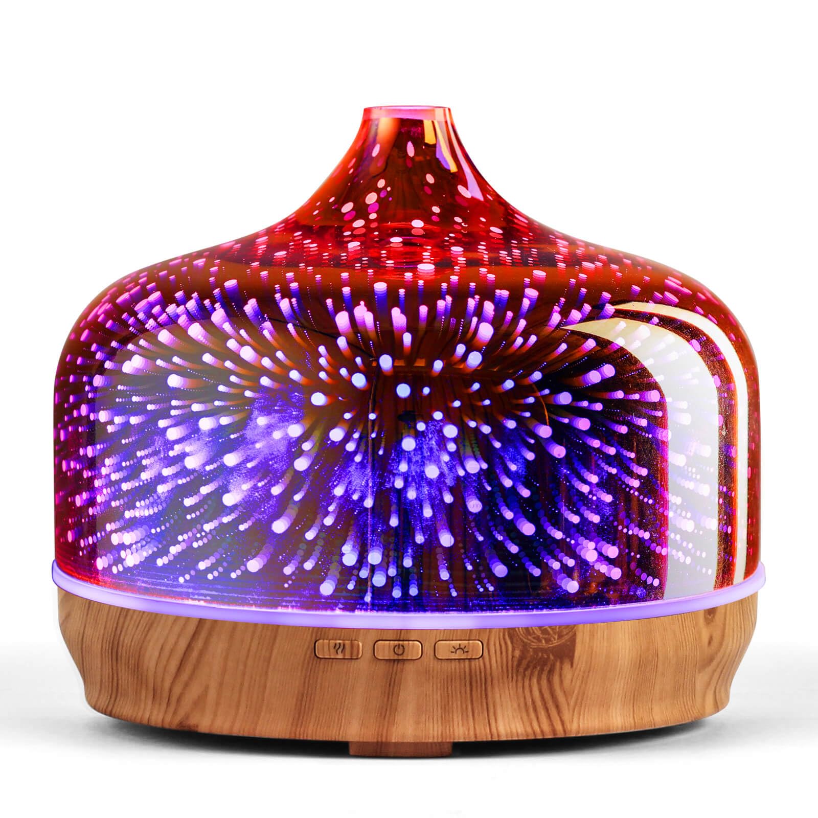 Porseme Aroma Diffuser 500ml, Handgeblasen 3D Glas Luftbefeuchter, Ultraschall Aromatherapie Öle Diffusor mit 7 farbigem LED Licht,Diffusor für Ätherische Öle Letzte 15-21 Stunden,BPA Frei für Wohnung