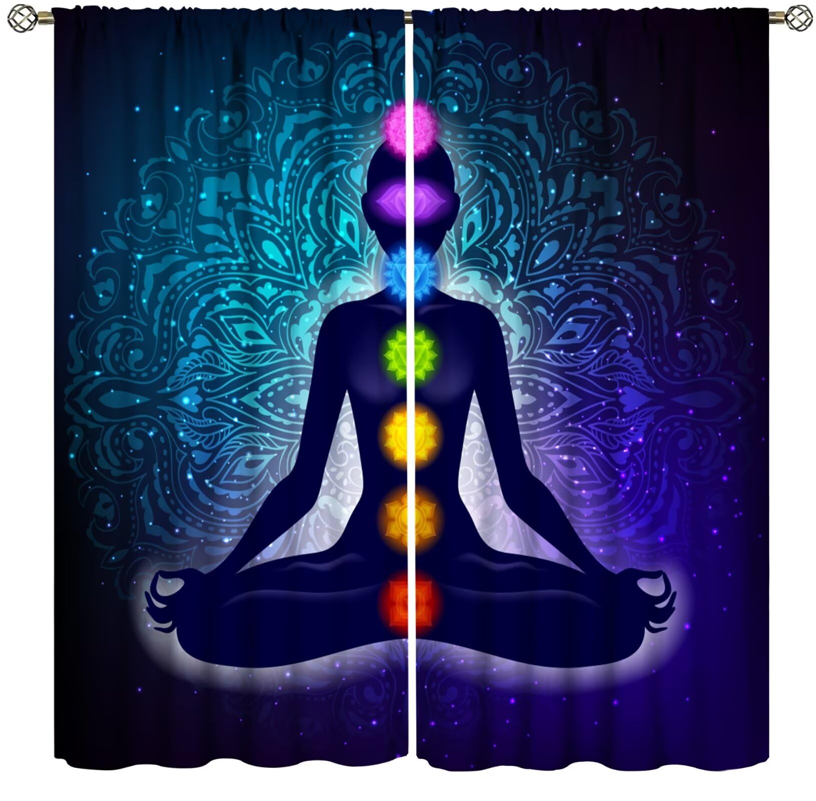 ZhiRain Seven Chakra Curtains Hippie Yoga Meditation Boho Mandala Galaxy Curtain with Rod Pocket for Bedroom Living Room Home Decor Drapes Window Treatments 2 Panels Set 42" W X 45" L
