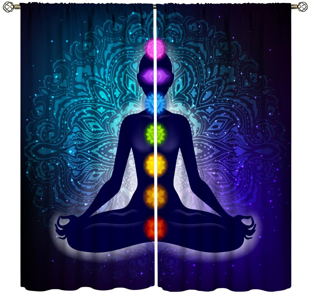 ZhiRain Seven Chakra Curtains Hippie Yoga Meditation Boho Mandala Galaxy Curtain with Rod Pocket for Bedroom Living Room Home Decor Drapes Window Treatments 2 Panels Set 42" W X 45" L