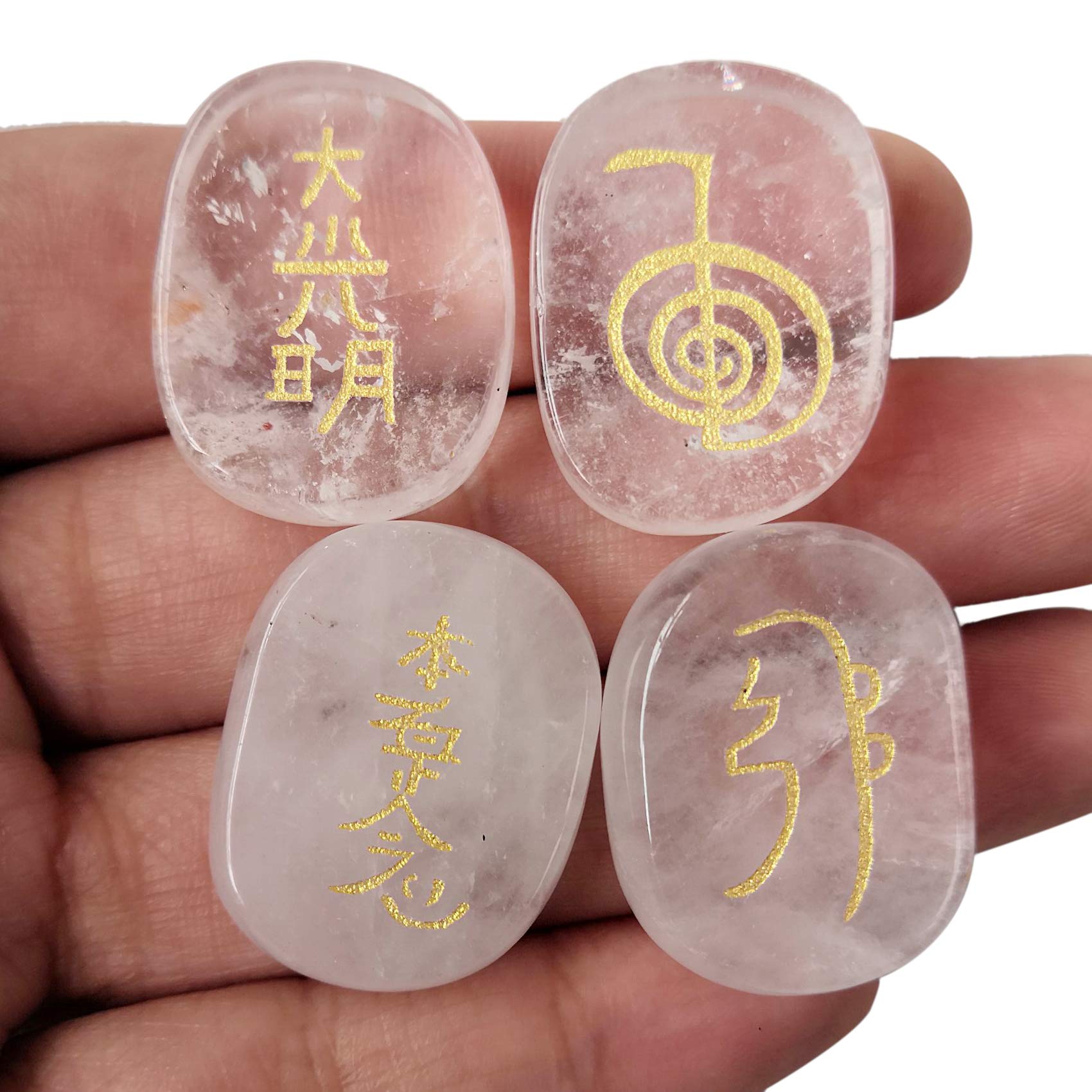Lovionus89 4 Stück Amethyst Graviert Chakra Steine Heilung Kristall Reiki Ausbalancieren Palme Stein,25mm