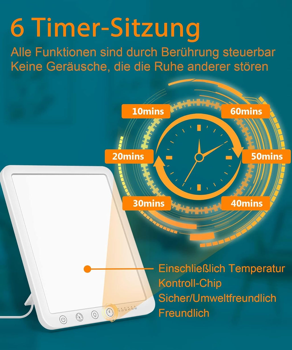 Sotipevs Tageslichtlampe 15000 Lux, UV-freie LED Lichttherapielampe Tageslicht, LED Daylight Lampe, Touch-Control Sonnenlicht Lampe, Vollspektrumlampe für Zuhause/Büro