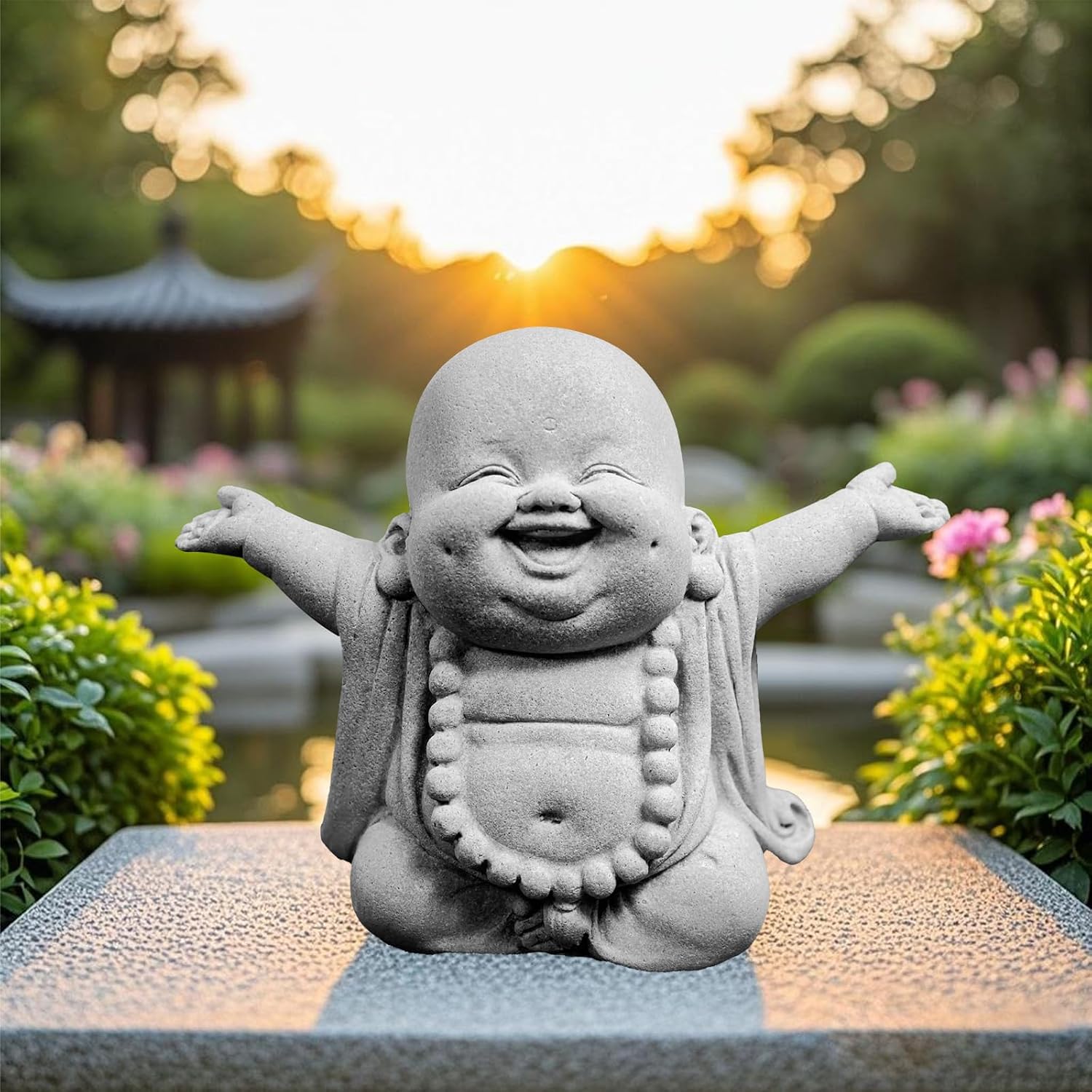 Laughing Buddha Statue,Zen Monk Praying Statue Sculptures Ornament for Garden,Outdoor,Wealth,Good Luck, Indoor,Mini Buddha Fish Tank Decoration