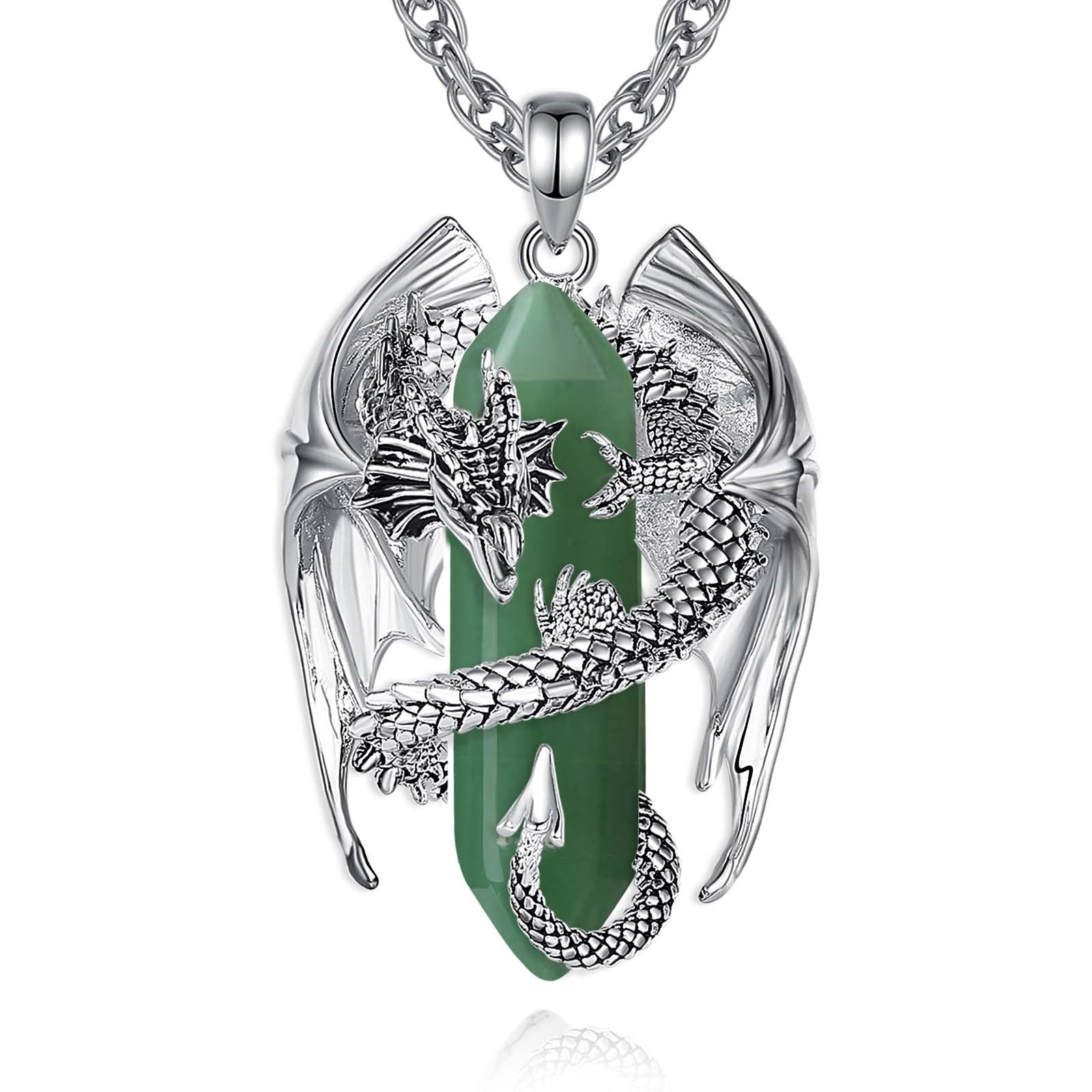 INFUSEU Kristall Drachen Kette, Nordischer Drache Gewickelter Zylinder Edelstein Kristall Anhänger Sechseckiger Heilkristall Anhänger Gothic Naturkristall-Schmuck Geschenk für Männer Frauen