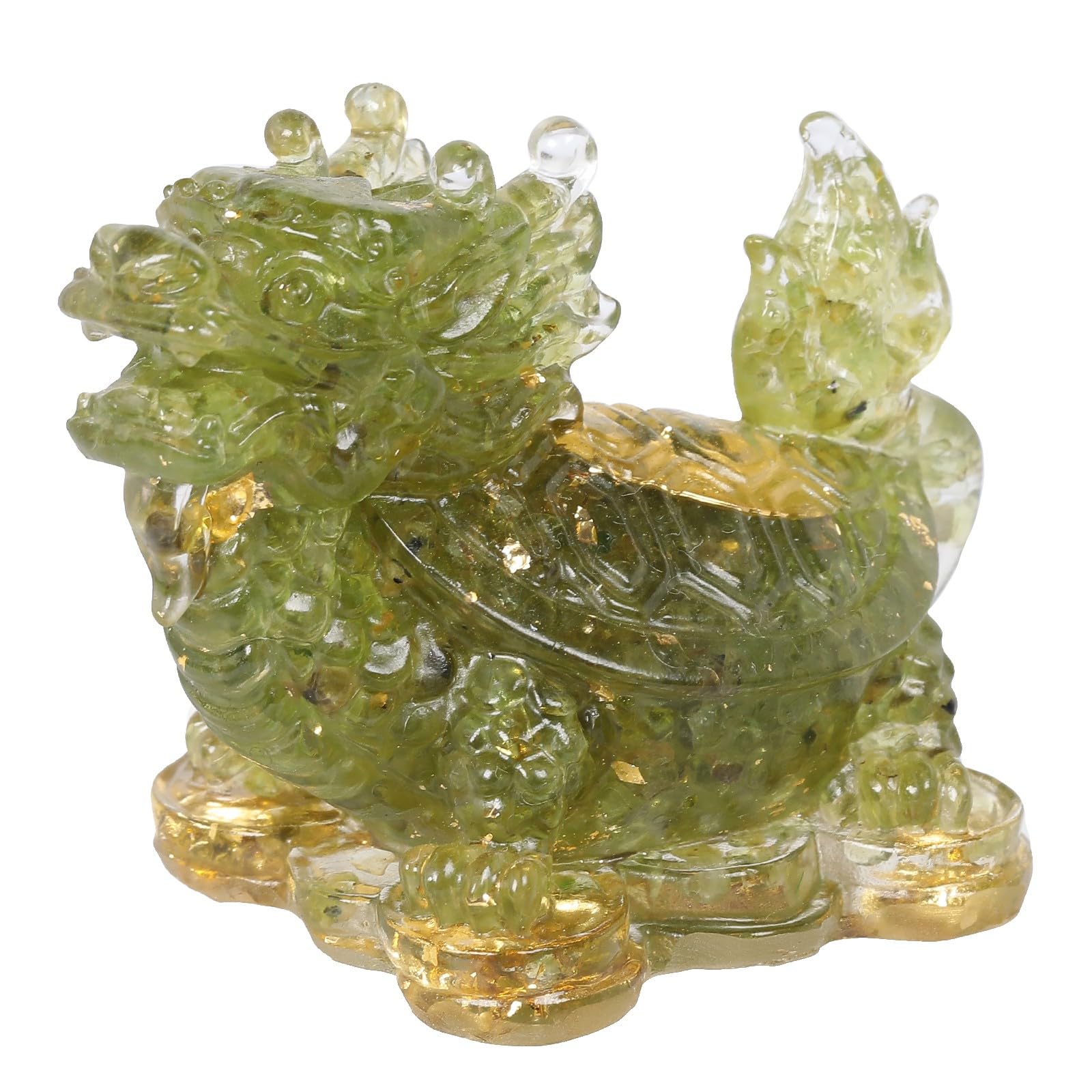 KYEYGWO Aquamarine Kristall Drachen-Schildkröte Figur Deko, Harz Chinesischer Drache Stein Statue Reichtum Goldmünze Skulptur Feng Shui Wohlstand Ornament Glück Sammlerfigur für Haus Büro