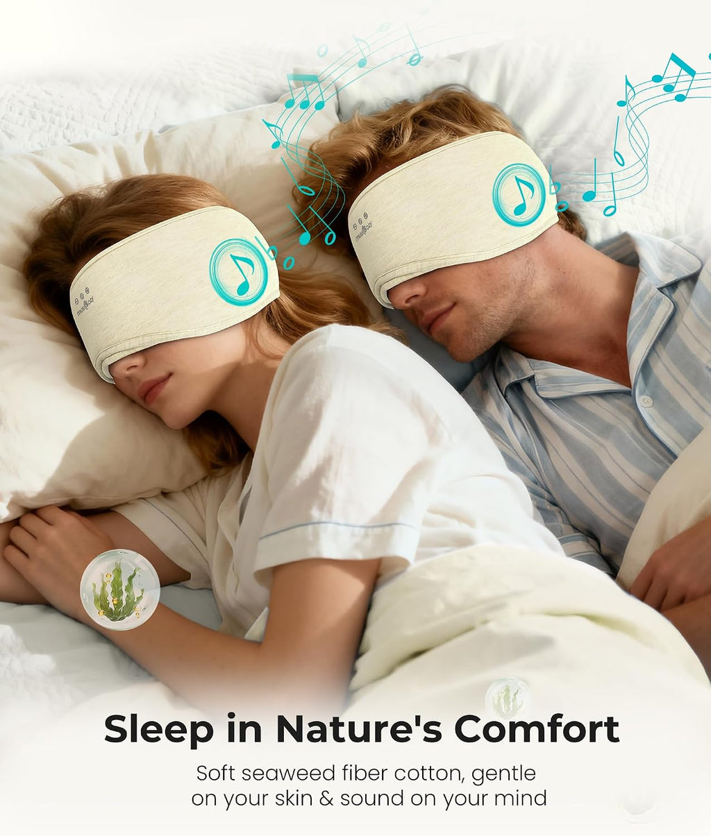 MUSICOZY Bluetooth 5.4 Sleep Mask Headphones, Seaweed Fiber Comfort Design | Fully Wrapped Design, 14-hour Playback, Immersive Sound for Side Sleepers, Travel, Meditation, Relaxation, Gift for Men Women