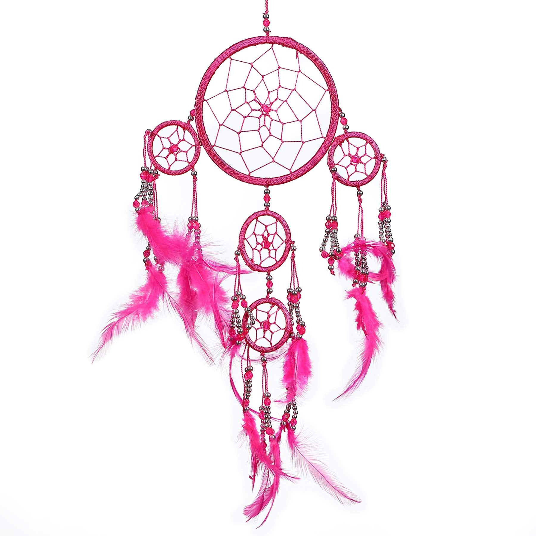 Pink Pineapple Dreamcatcher mit Federn und Silber Perlen: Handgemachter Traumfänger Vielen Farben Erhältlich - Kleine Traumfanger Mit 12 cm Durchmesser und 35 cm Lang (Rosa)