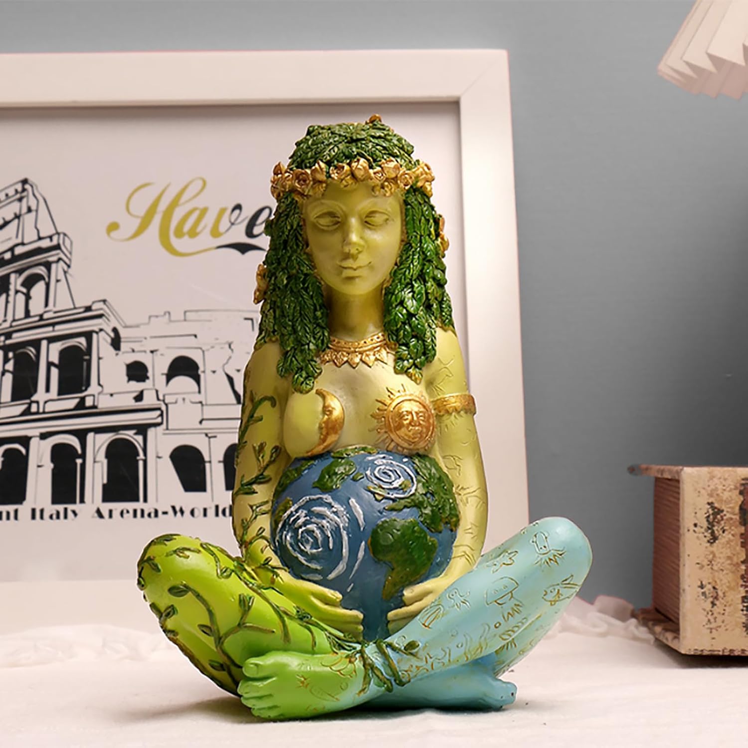 17,8 cm Mutter Erde Statue,Millennial Gaia Göttin Statue,Kunstharz Kunststatue,Handbemalte Heilfigur,aus Feinstem Harz Gegossen,Wunderschön Geformtes Design,für Zuhause,Kunstraum,Garten,Freien
