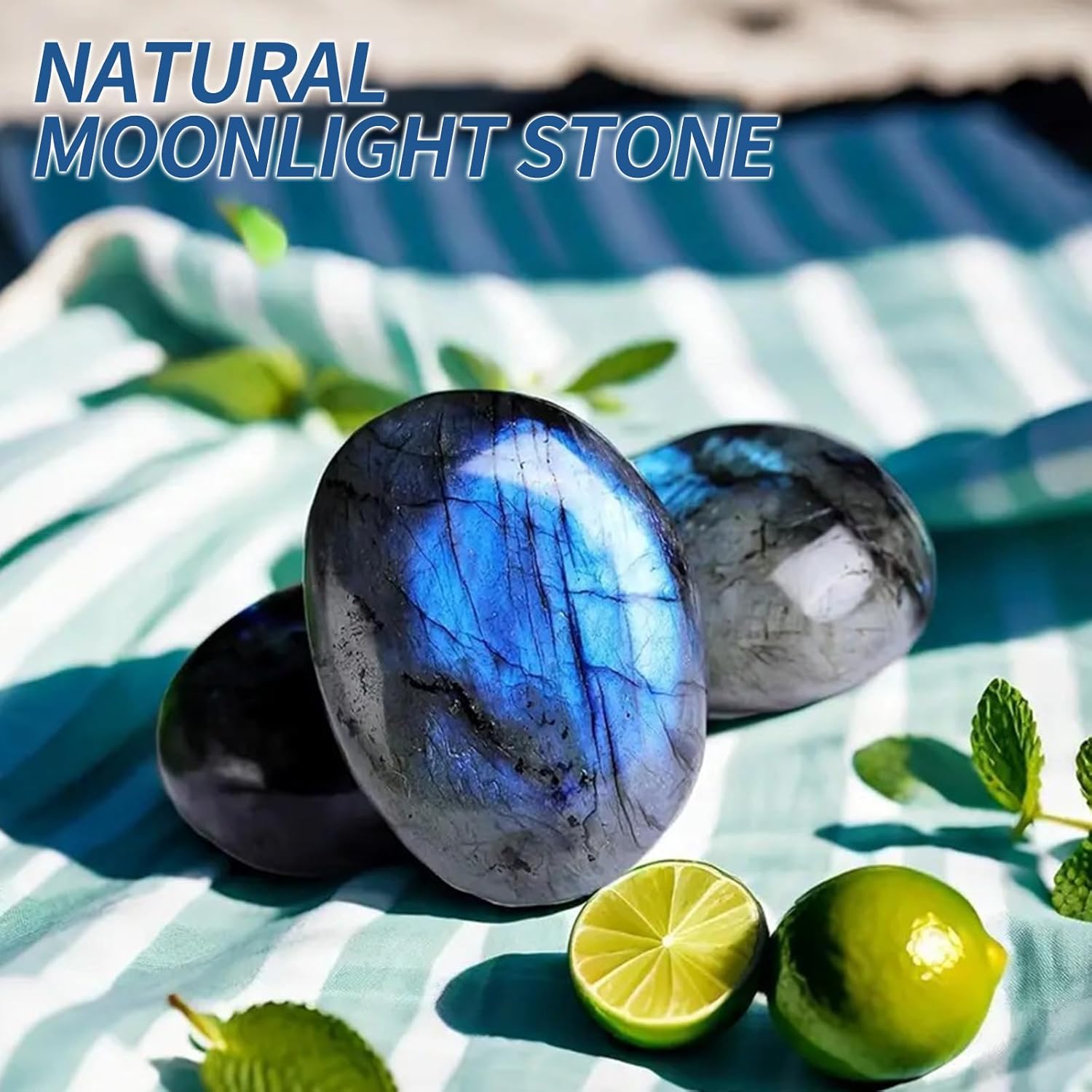 Labradorite Tumbled Stones 6 cm, Large Moonstone Gemstones, Natural Worry Stones, Polished Worry Stone for Meditation Decoration, Yoga, Chakra, Reiki Balancing, Energy Stone