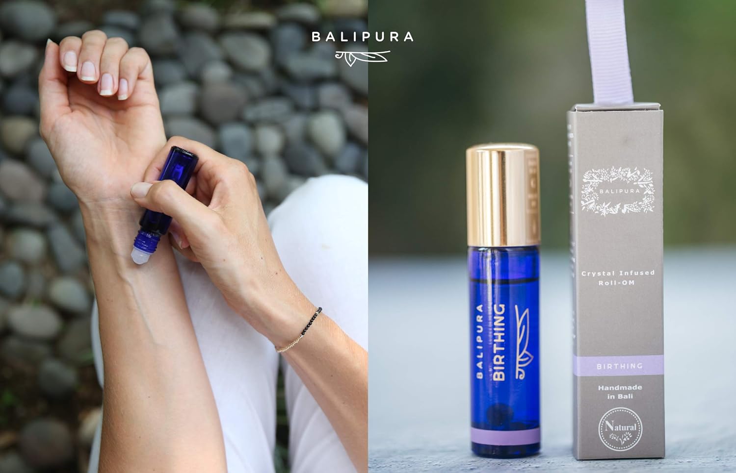 BALIPURA - "Birthing" Crystal Aura Roll On - Natural Healing Oil - Moonstone, Amethyst Gemstones & Crystals - Essential Oil Blends - 8 ml