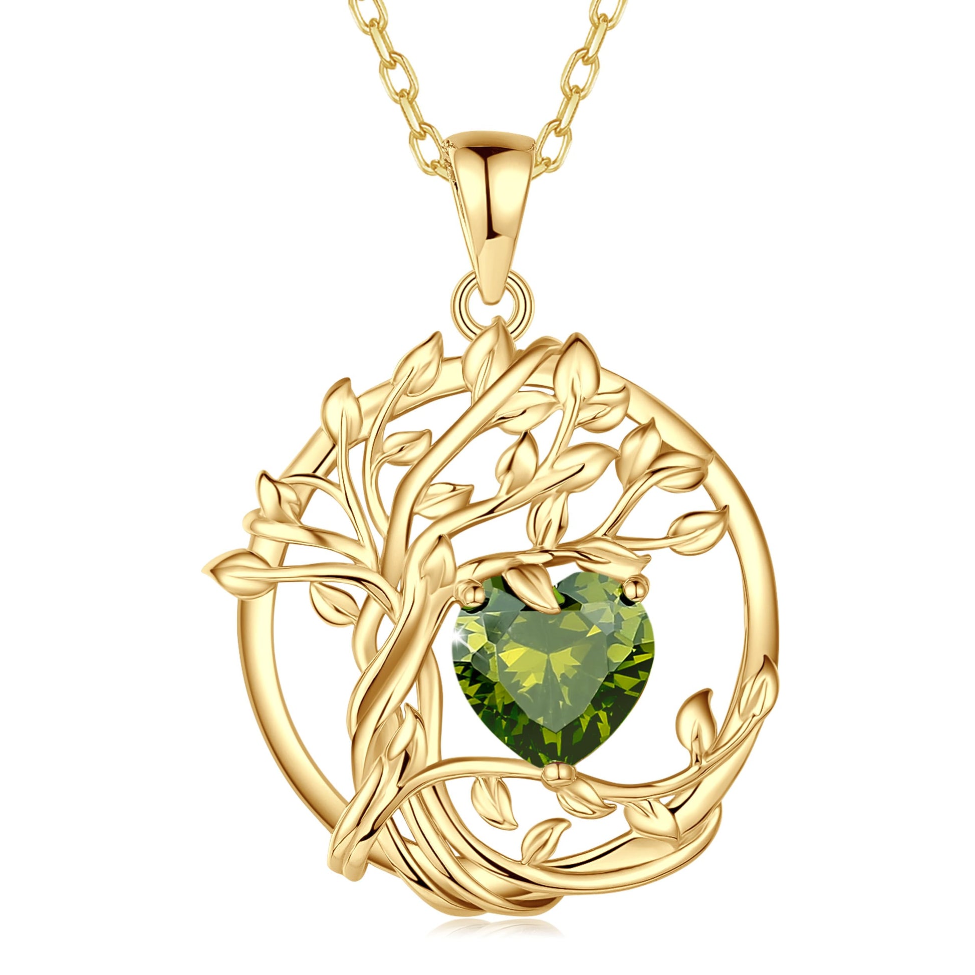 FANCIME Lebensbaum Geburtstein Kette für Damen Gelbgold Vergoldet Baum des Lebens Edelstein Anhänger Halskette Schmuck Geschenke für Damen Frauen Mädchen, Kettenlänge: 40+5 cm