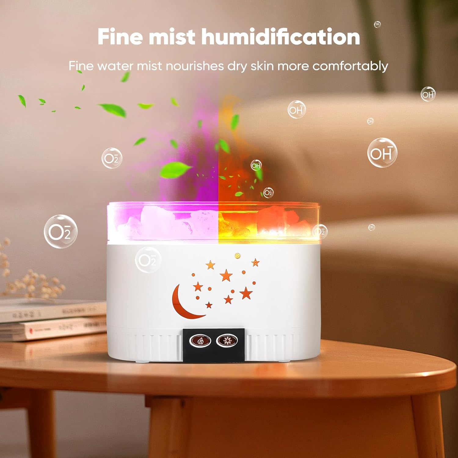 2-in-1 Salzstein Aroma Diffuser mit 7 Farben LED - Kabelloser Luftbefeuchter für ätherische Öle, Salzkristalllampe & Duftöl Diffusor als Raumduft und Salzlampe für Zuhause, 200ml