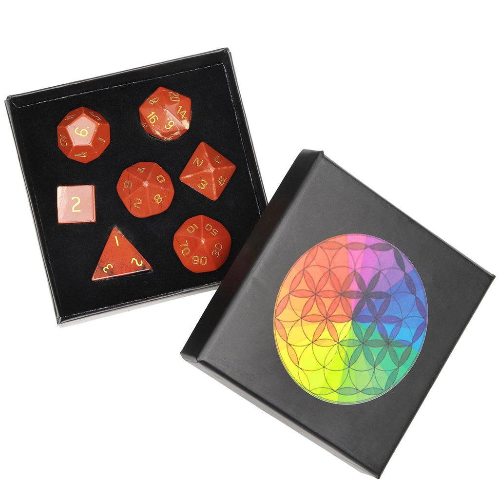 Nupuyai Kambaba Jasper Stone Polyhedral Dice Gemstones Set, 7 Pieces Healing Stones Set, Table Games for Dungeon and Dragons Dice, DND RPG MTG Dice Game Gift