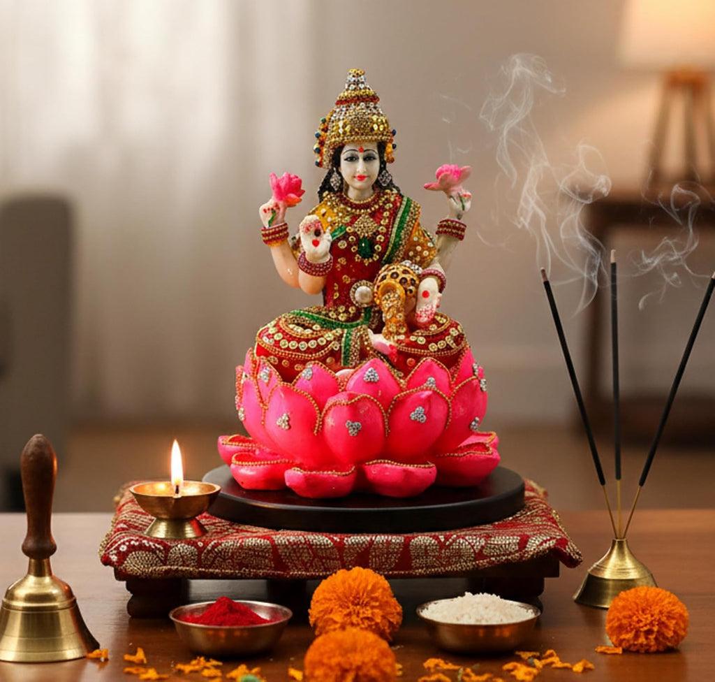 eSplanade Lakshmi auf Lotus | Laxmi Göttin Murti Idol Statue Skulptur Figur – Harz – 27,9 cm – mehrfarbig